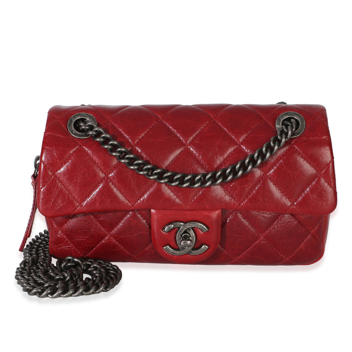 Chanel Red Quilted Glazed Calfskin Small Duo Color Flap Bag Handbag id
