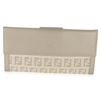 Fendi Vintage Beige Zucchino Canvas Long Bi Fold Wallet Wallet 4
