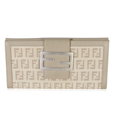 Fendi Vintage Beige Zucchino Canvas Long Bi Fold Wallet Wallet fv