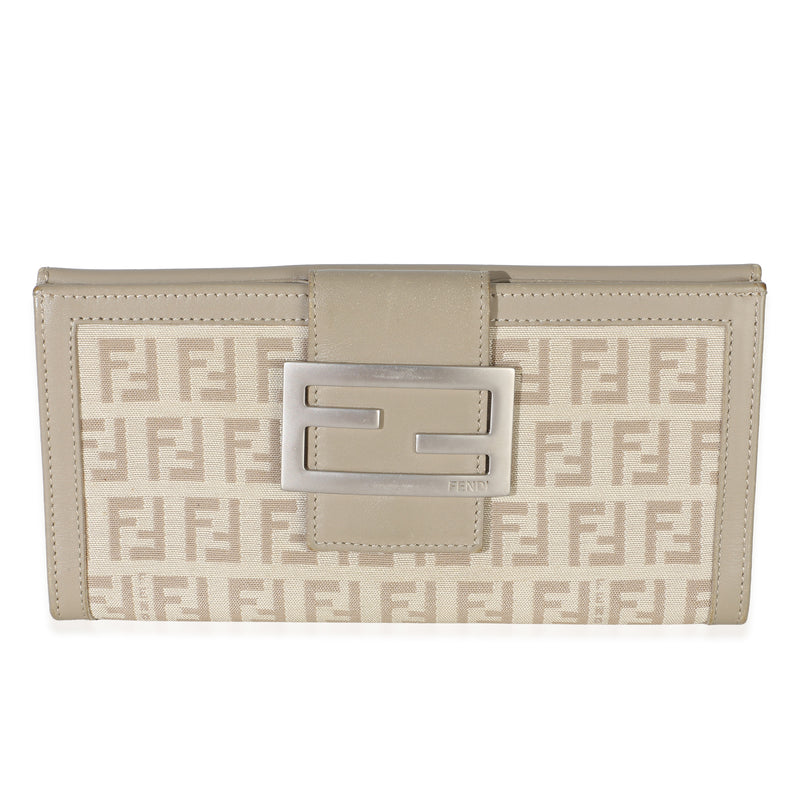 Fendi Vintage Beige Zucchino Canvas Long Bi Fold Wallet Wallet fv