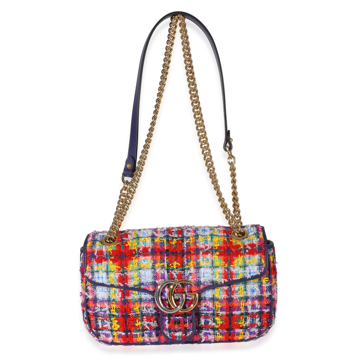 Gucci Purple Multicolor Tweed Small Marmont Shoulder Bag Handbag 8