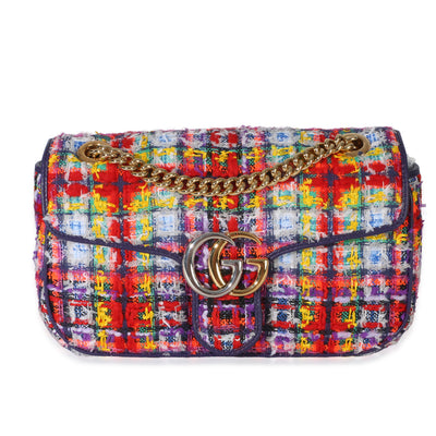 Gucci Purple Multicolor Tweed Small Marmont Shoulder Bag Handbag fv