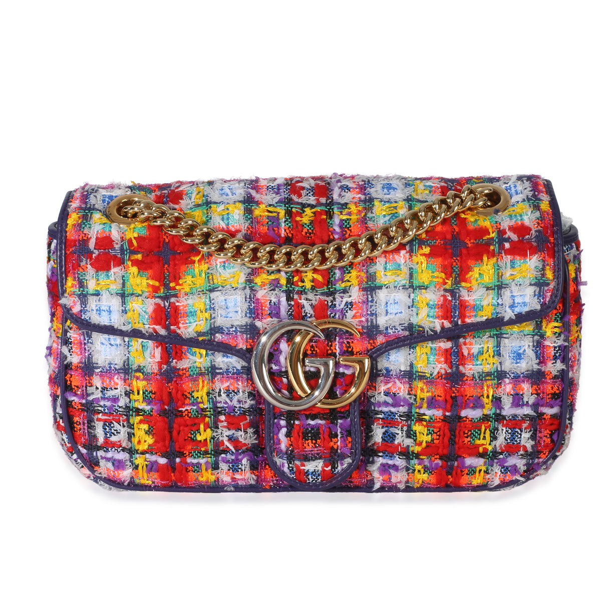 Gucci Purple Multicolor Tweed Small Marmont Shoulder Bag Handbag fv