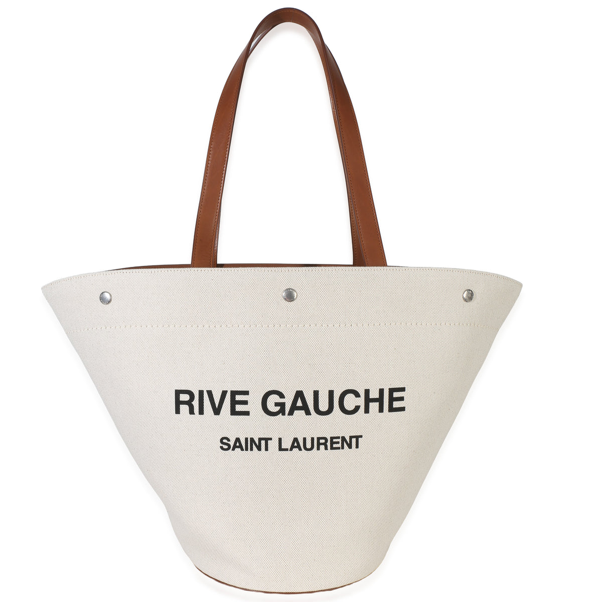 Saint Laurent Beige Brown Canvas Calfskin Rive Gauche Panier Tote Handbag id