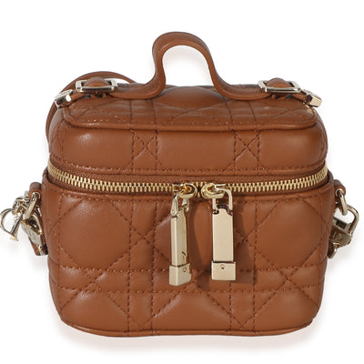 Christian Dior Brown Lambskin Cannage Micro Lady Dior Vanity Case Handbag id