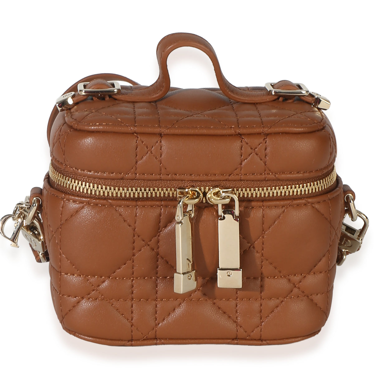 Christian Dior Brown Lambskin Cannage Micro Lady Dior Vanity Case Handbag id