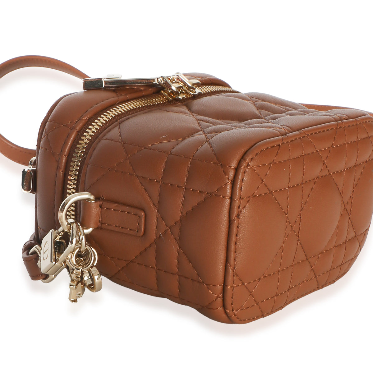 Christian Dior Brown Lambskin Cannage Micro Lady Dior Vanity Case Handbag 4