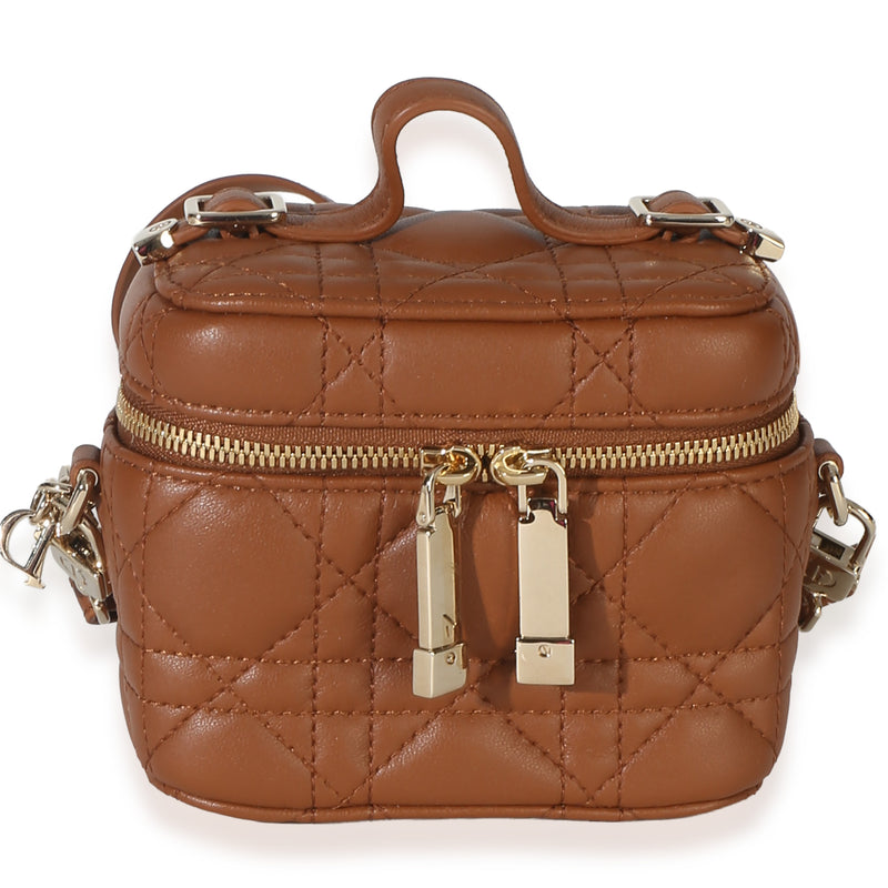 Christian Dior Brown Lambskin Cannage Micro Lady Dior Vanity Case Handbag fv