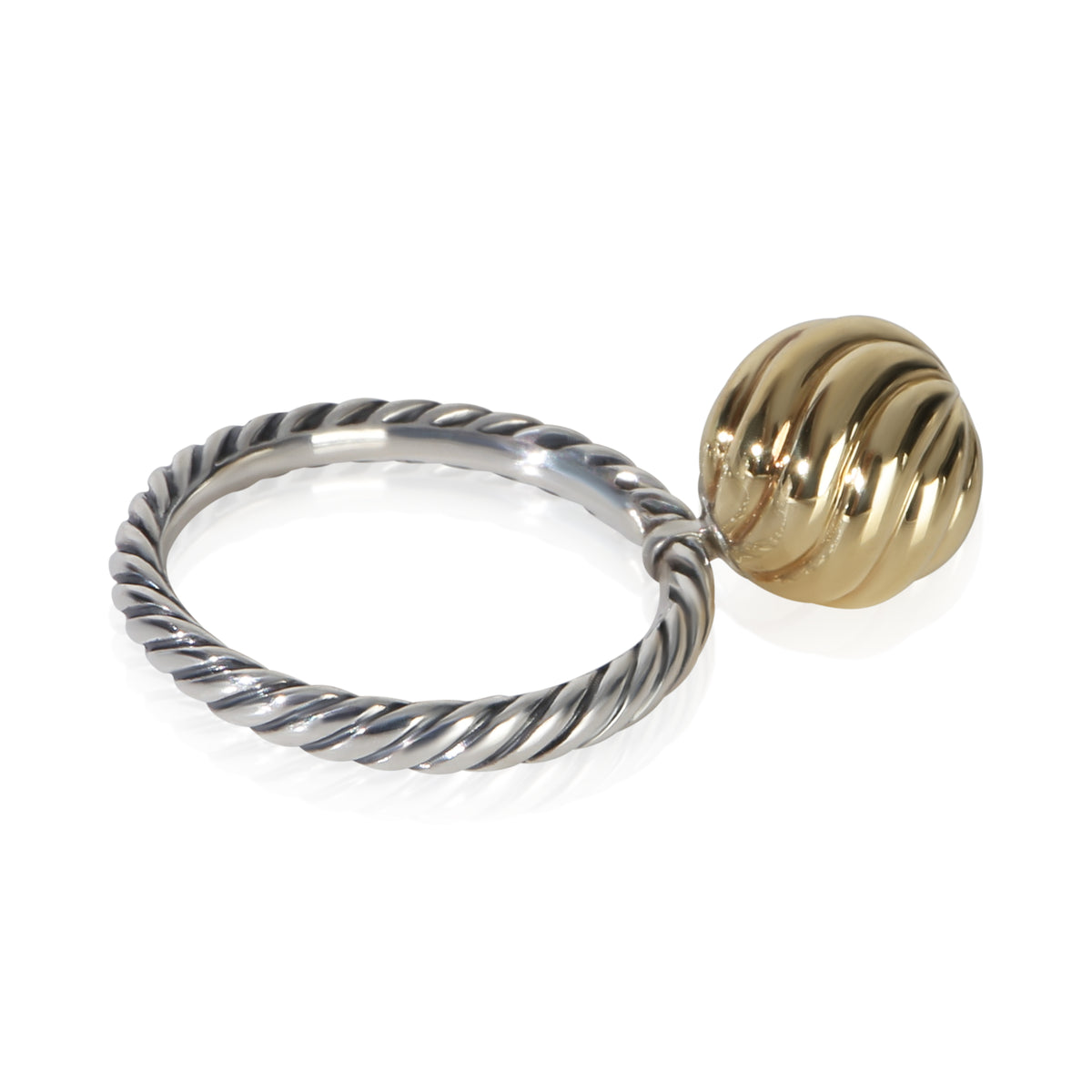 David Yurman Yellow Gold & Sterling Silver  Sculpted Ball Ring 3