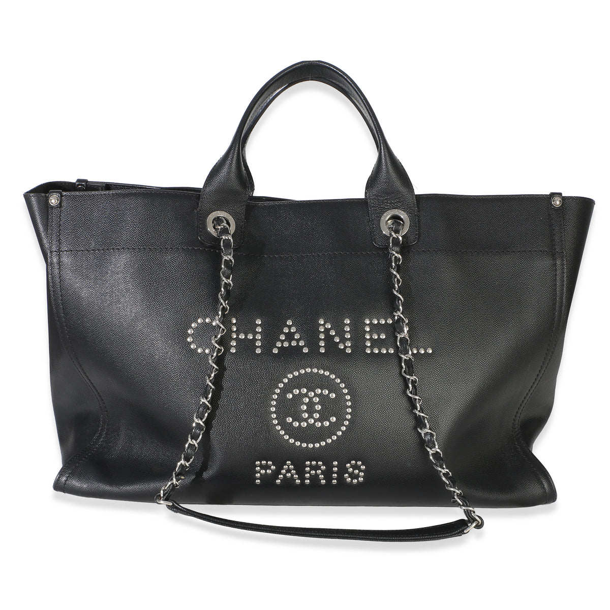 Chanel Black Caviar Studded Large Deauville Tote Handbag id