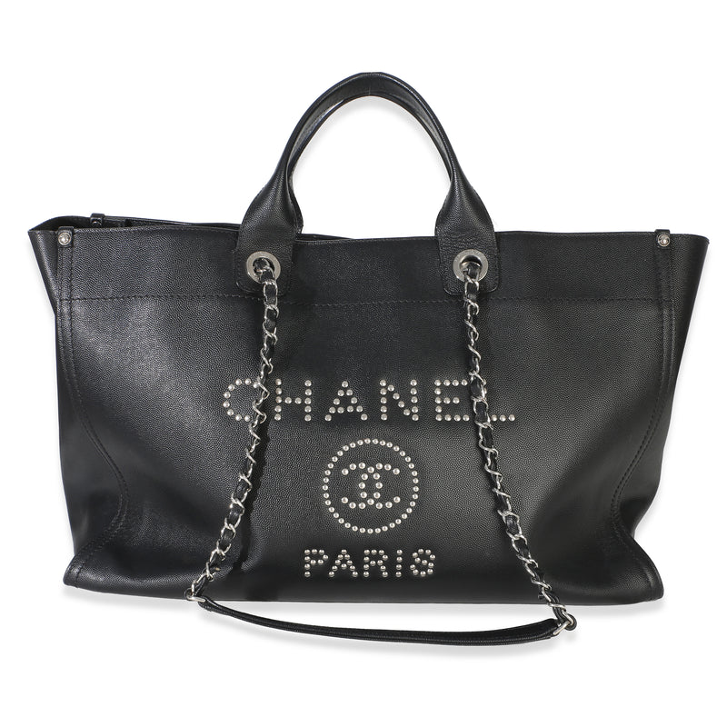 Chanel Black Caviar Studded Large Deauville Tote Handbag id