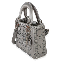 Christian Dior Grey Satin Crystal Cannage Mini Lady Dior Bag Handbag 2