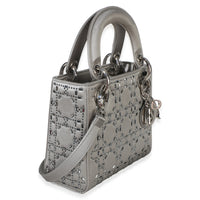 Christian Dior Grey Satin Crystal Cannage Mini Lady Dior Bag Handbag 3