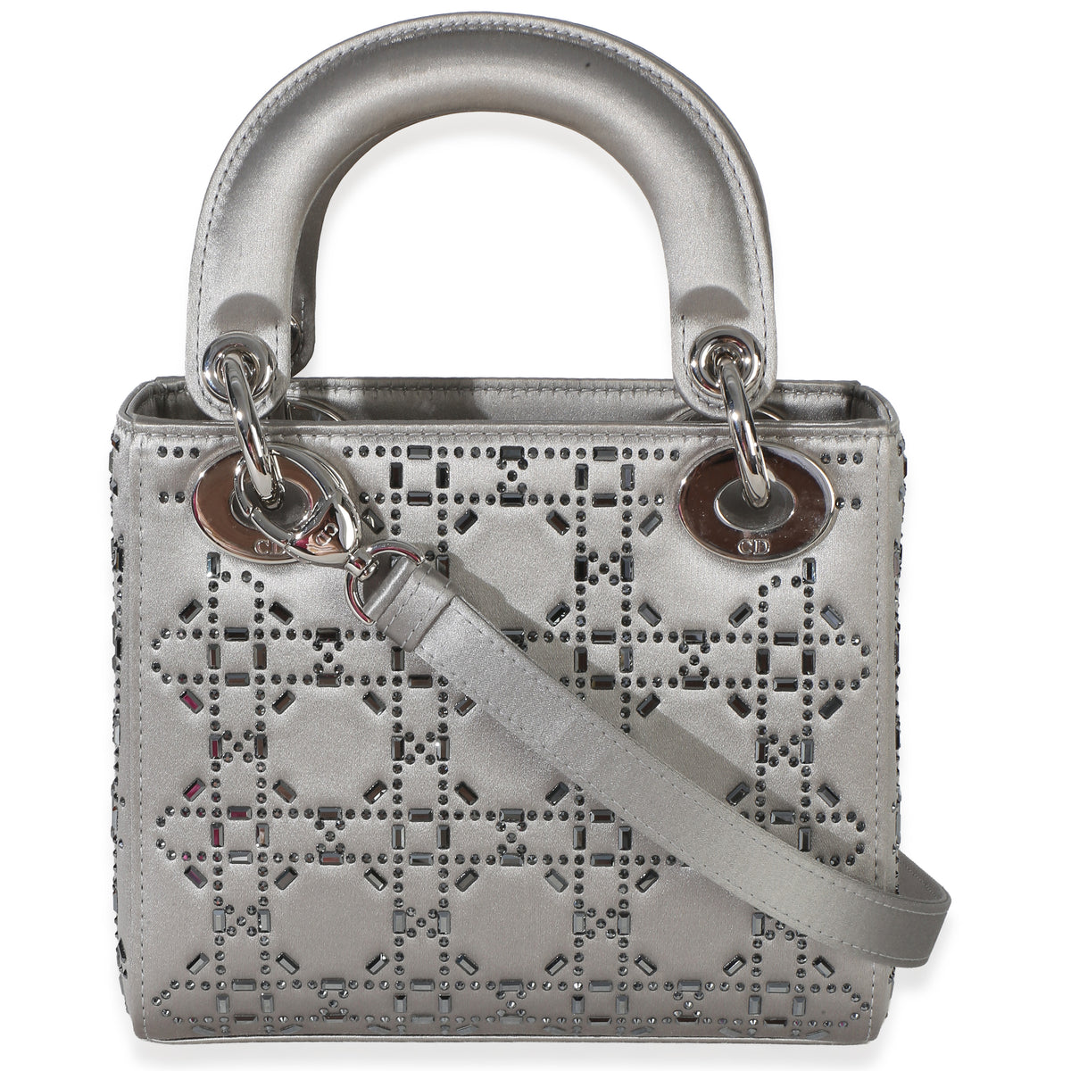 Christian Dior Grey Satin Crystal Cannage Mini Lady Dior Bag Handbag 4