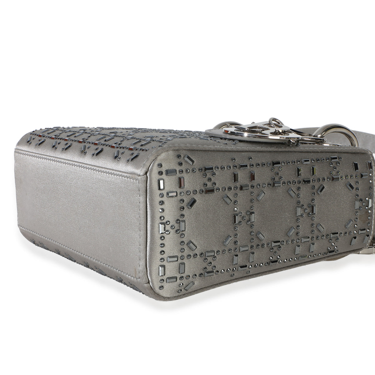 Christian Dior Grey Satin Crystal Cannage Mini Lady Dior Bag Handbag 6