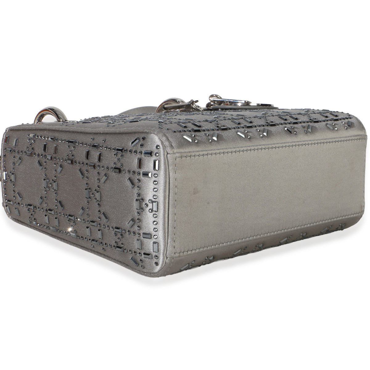 Christian Dior Grey Satin Crystal Cannage Mini Lady Dior Bag Handbag 7