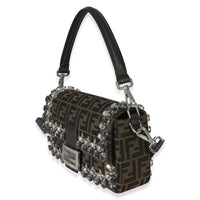 Fendi Brown FF Jacquard Strass Crystal Embellished Baguette Bag Handbag 2