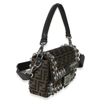 Fendi Brown FF Jacquard Strass Crystal Embellished Baguette Bag Handbag 3