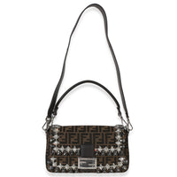 Fendi Brown FF Jacquard Strass Crystal Embellished Baguette Bag Handbag 5