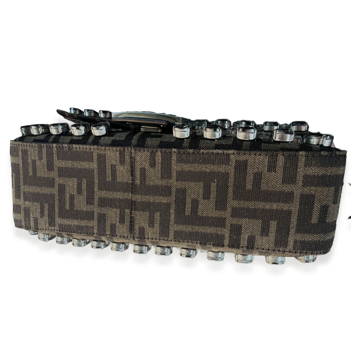 Fendi Brown FF Jacquard Strass Crystal Embellished Baguette Bag Handbag 8