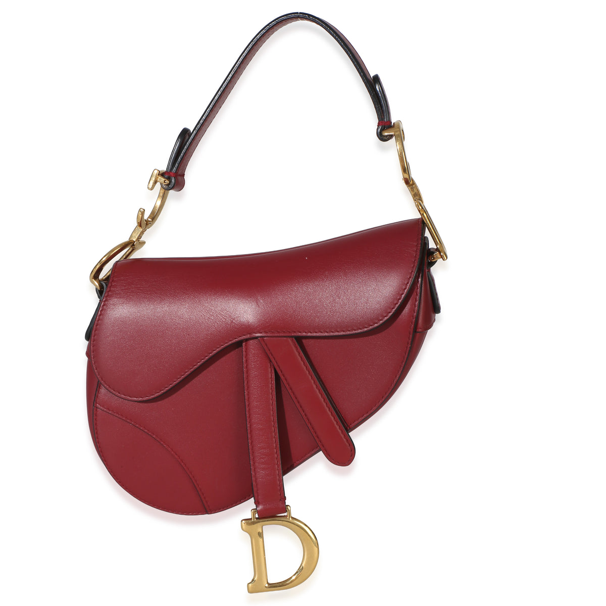 Christian Dior Red Smooth Calfskin Mini Saddle Bag Handbag fv