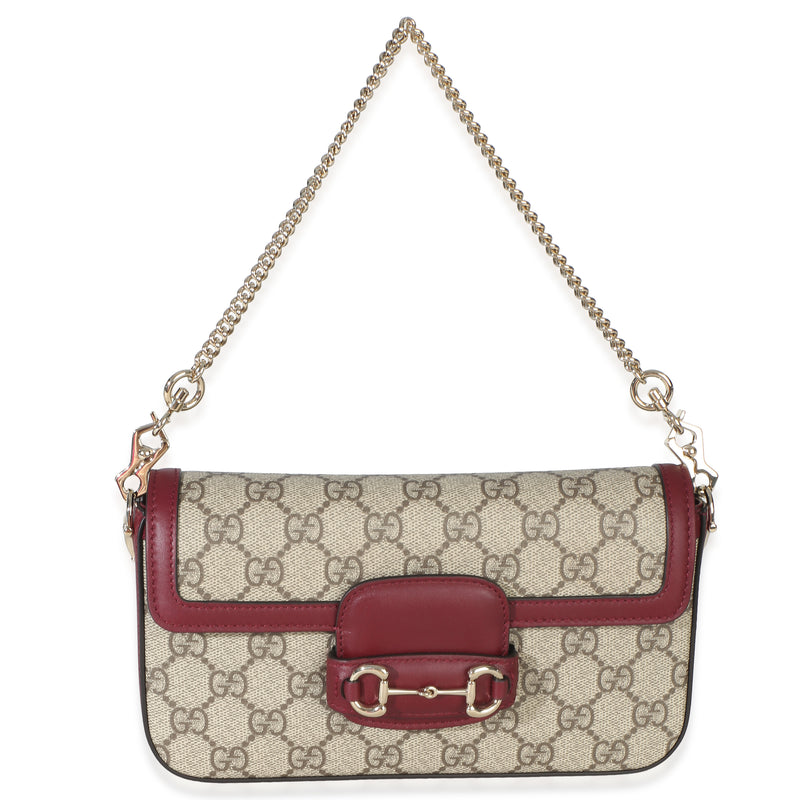 Gucci Red Beige Calfskin GG Supreme Soft Horsebit Small Shoulder Bag Handbag id