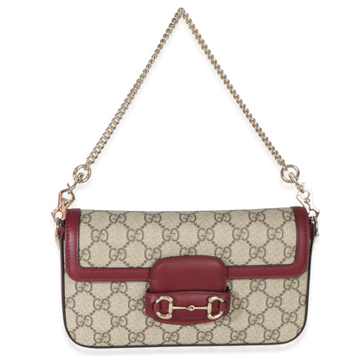 Gucci Red Beige Calfskin GG Supreme Soft Horsebit Small Shoulder Bag Handbag id