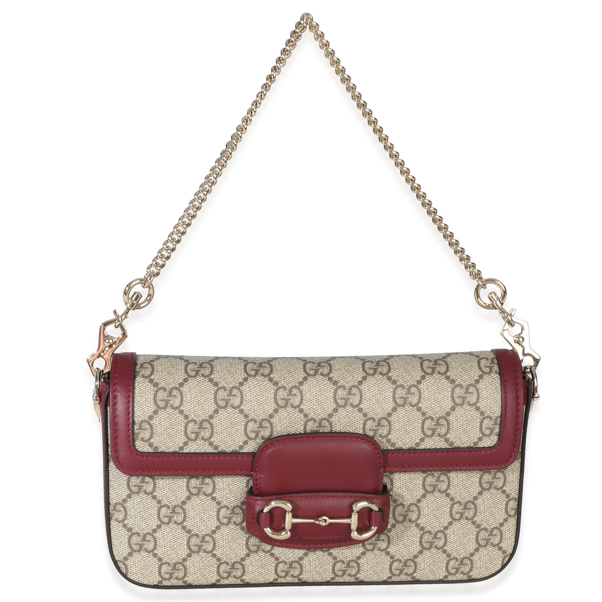 Gucci Red Beige Calfskin GG Supreme Soft Horsebit Small Shoulder Bag Handbag id