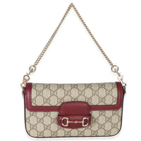 Gucci Red Beige Calfskin GG Supreme Soft Horsebit Small Shoulder Bag Handbag id