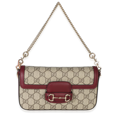 Gucci Red Beige Calfskin GG Supreme Soft Horsebit Small Shoulder Bag Handbag fv