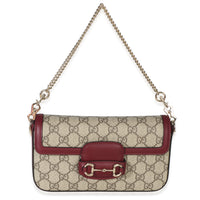 Gucci Red Beige Calfskin GG Supreme Soft Horsebit Small Shoulder Bag Handbag fv