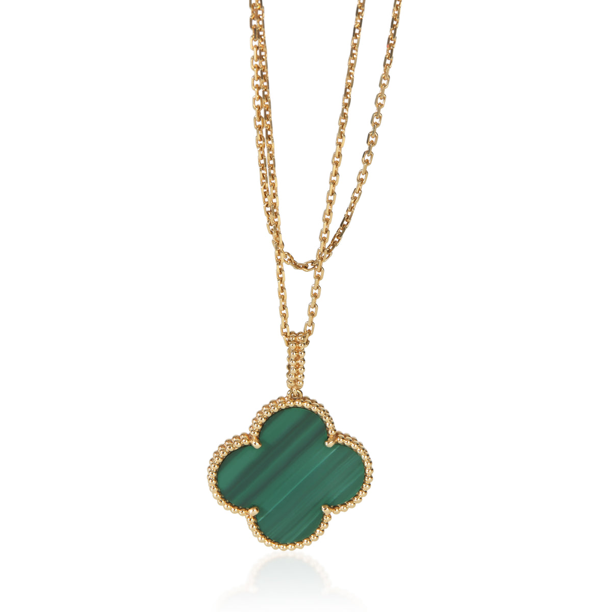 Van Cleef & Arpels Yellow Gold Malachite Magic Alhambra Necklace fv
