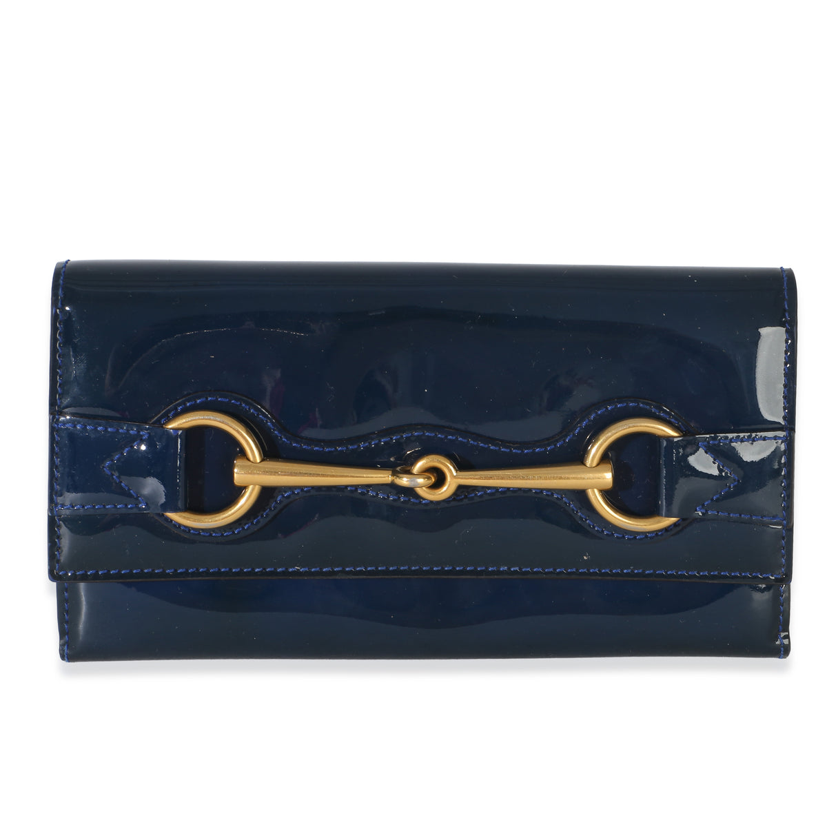 Gucci Blue Patent Small Horsebit Clutch Handbag fv