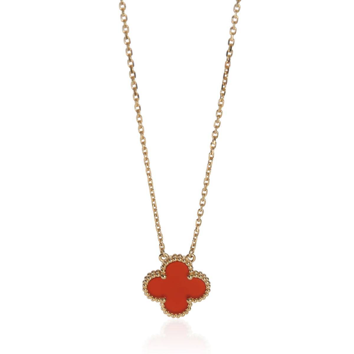 Van Cleef & Arpels Yellow Gold Carnelian Vintage Alhambra Pendant 2