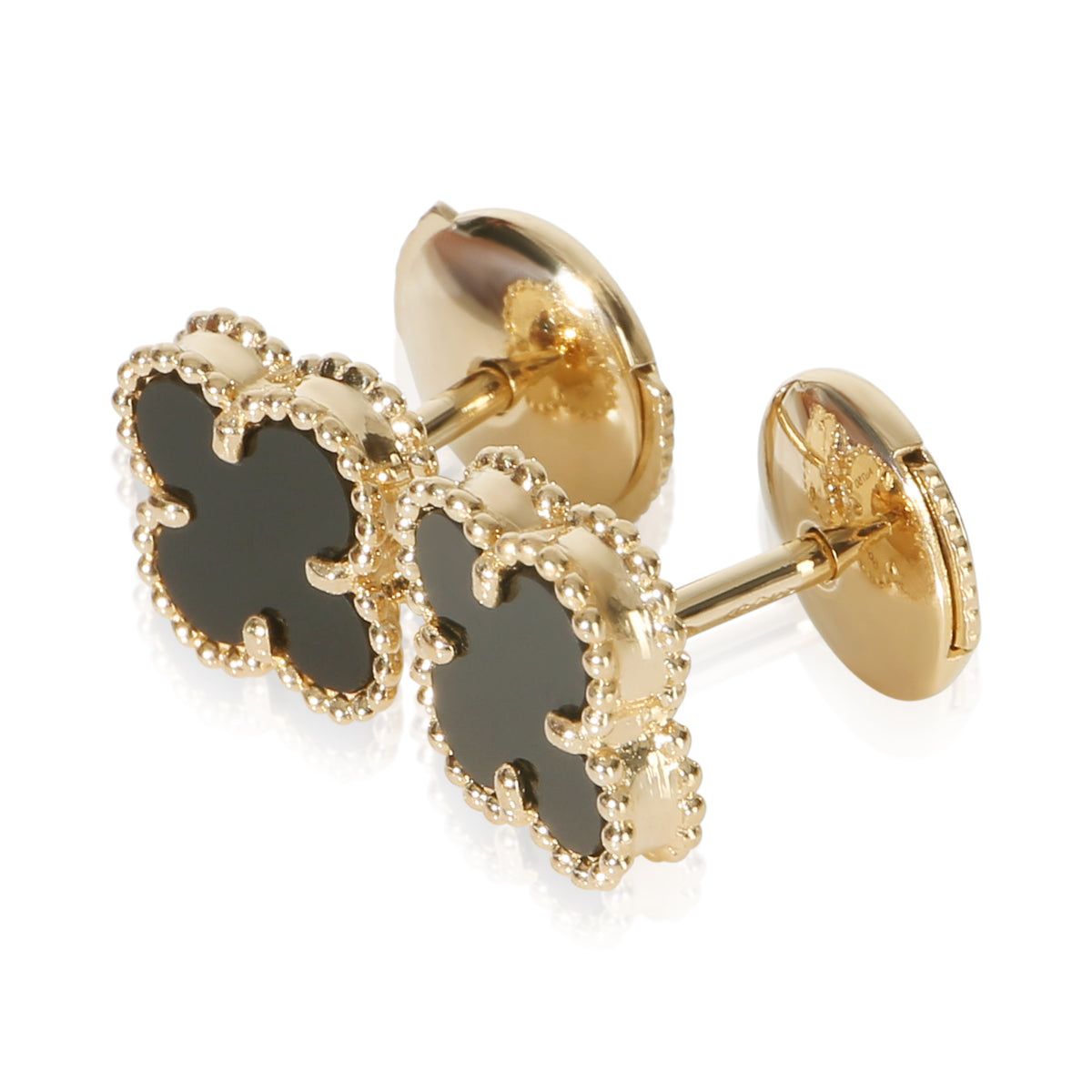 Van Cleef & Arpels Yellow Gold Onyx Sweet Alhambra Earrings 2