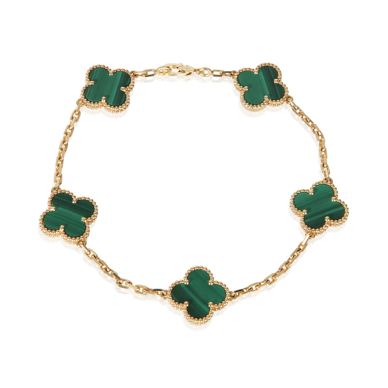 Van Cleef & Arpels Yellow Gold Malachite Vintage Alhambra Bracelet fv