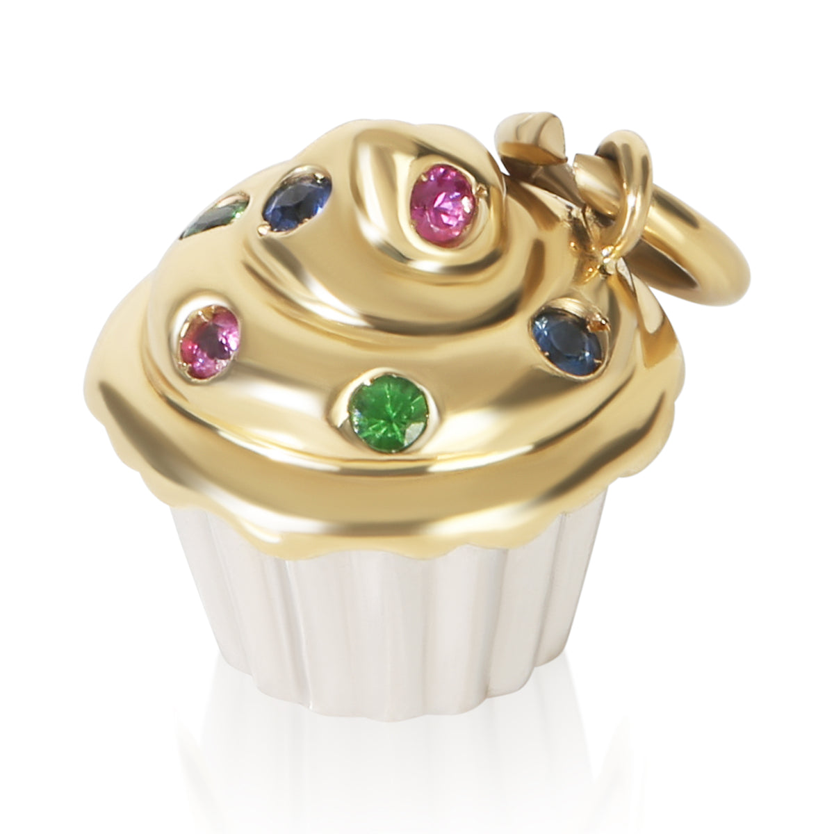 Tiffany & Co. White Gold & Yellow Gold Sapphire and Emerald Cupcake Charm fv