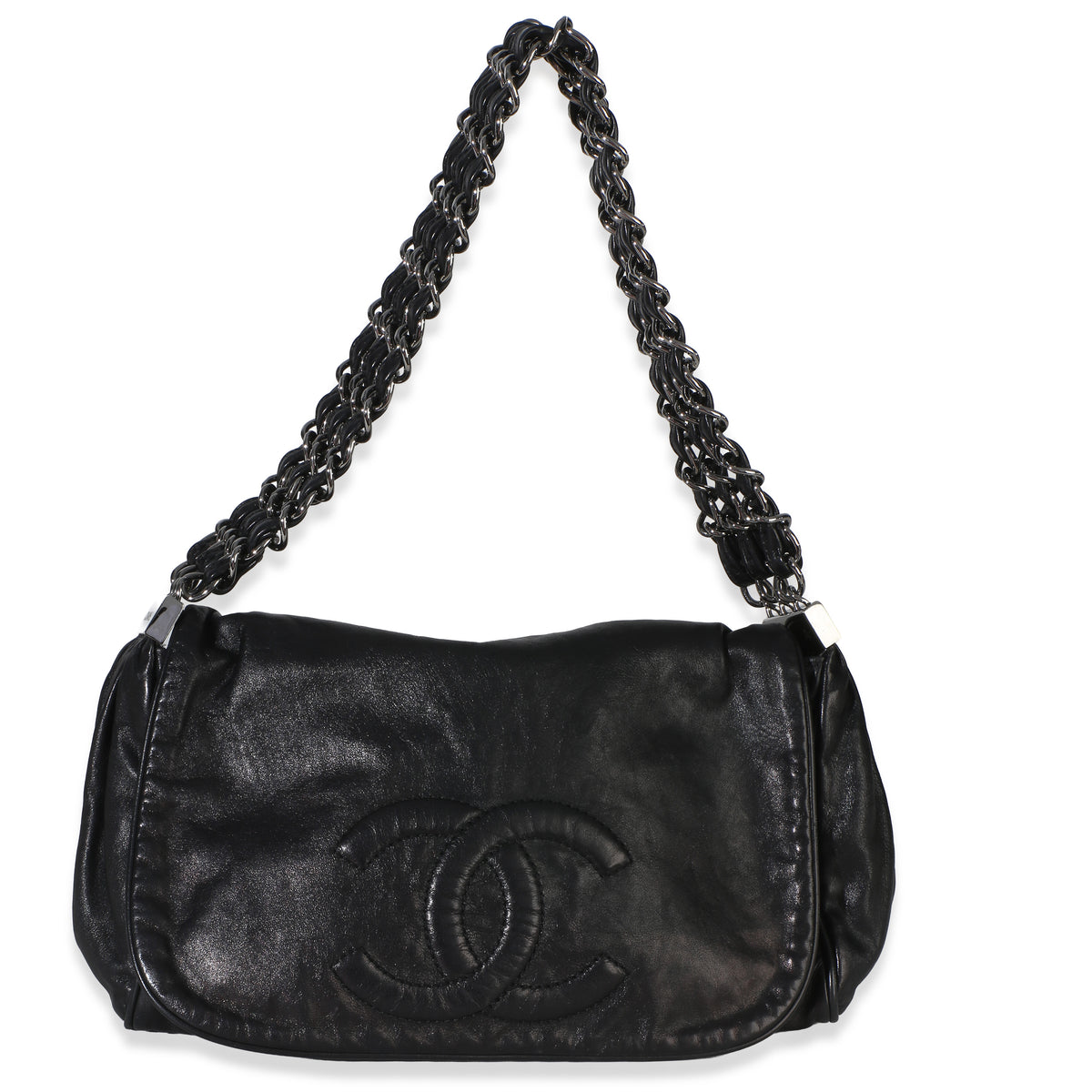 Chanel Black Calfskin Small Rock and Chain Flap Bag Handbag id
