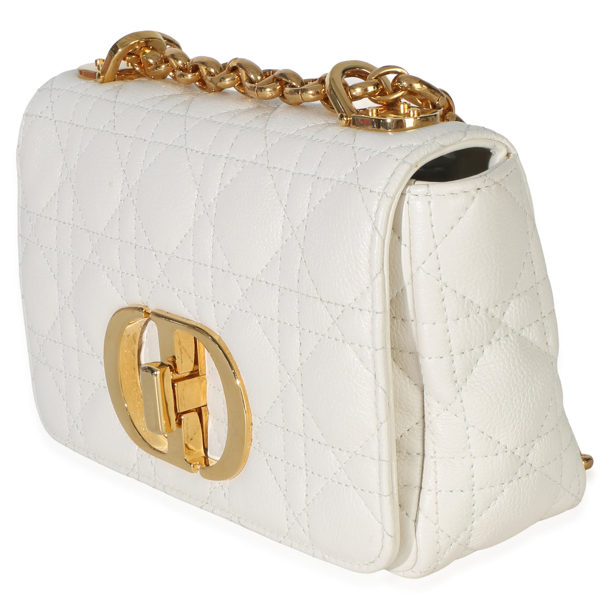 Christian Dior White Supple Calfskin Cannage Small Caro Chain Bag Handbag 2