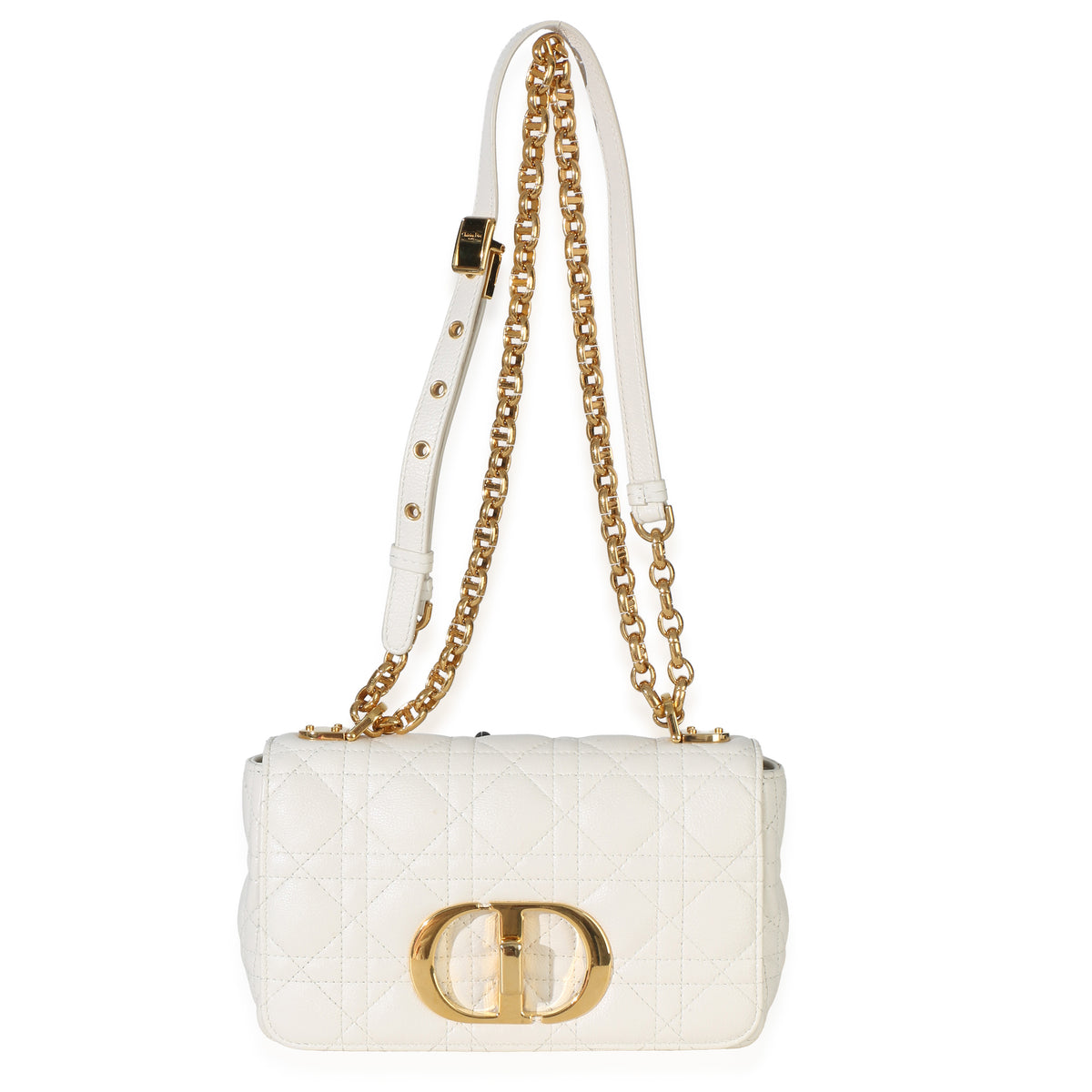 Christian Dior White Supple Calfskin Cannage Small Caro Chain Bag Handbag 8