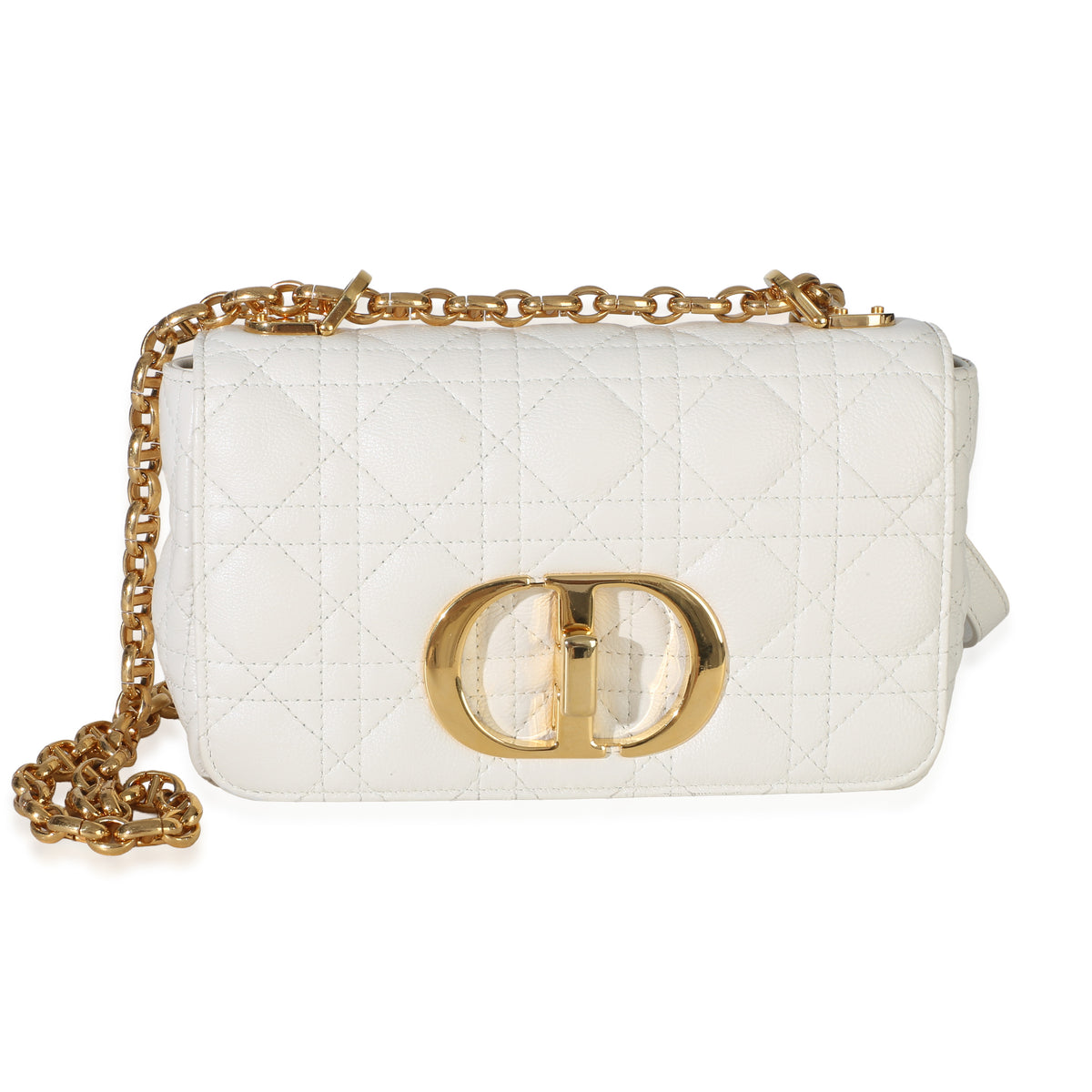 Christian Dior White Supple Calfskin Cannage Small Caro Chain Bag Handbag fv