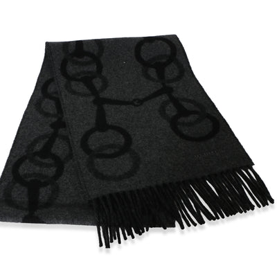 Hermès Black Gris Any Mors Cashmere Muffler Scarf id