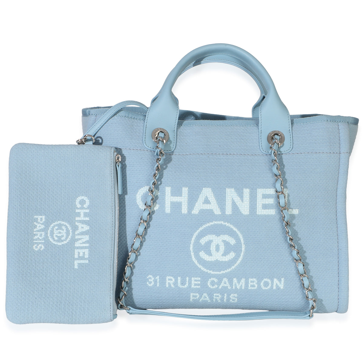 Chanel Light Blue Mixed Fibers Canvas Large Deauville Tote Handbag id