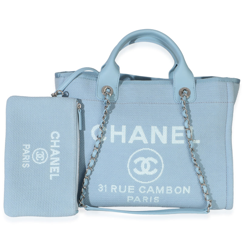 Chanel Light Blue Mixed Fibers Canvas Large Deauville Tote Handbag id
