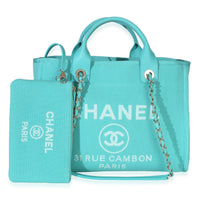 Chanel Turquoise Mixed Fibers Canvas Large Deauville Tote Handbag id