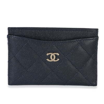 Chanel Navy Quilted Caviar Card Holder Wallet id