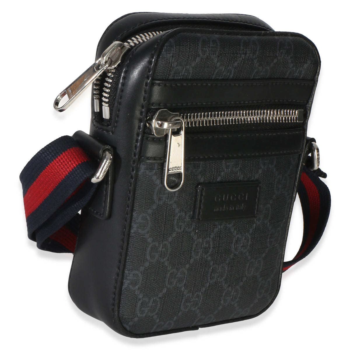 Gucci Black GG Supreme Monogram Web Appia Calfskin Web Small Camera Messenger Ba Handbag 3