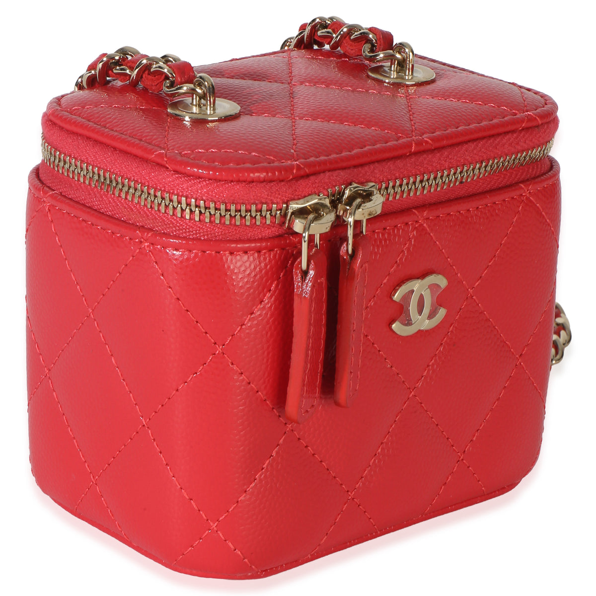 Chanel Red Quilted Caviar Mini Vanity Case Handbag 3