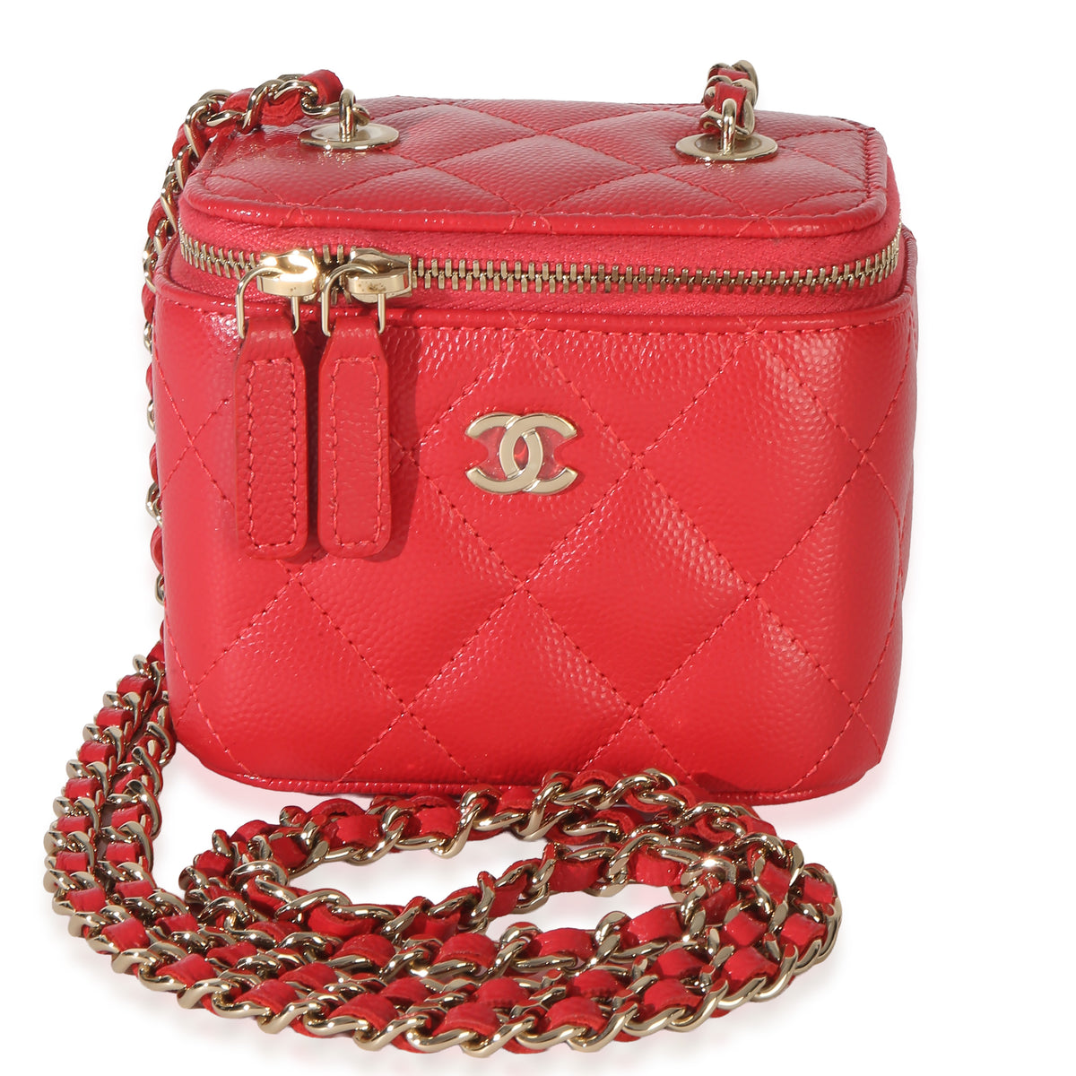 Chanel Red Quilted Caviar Mini Vanity Case Handbag fv