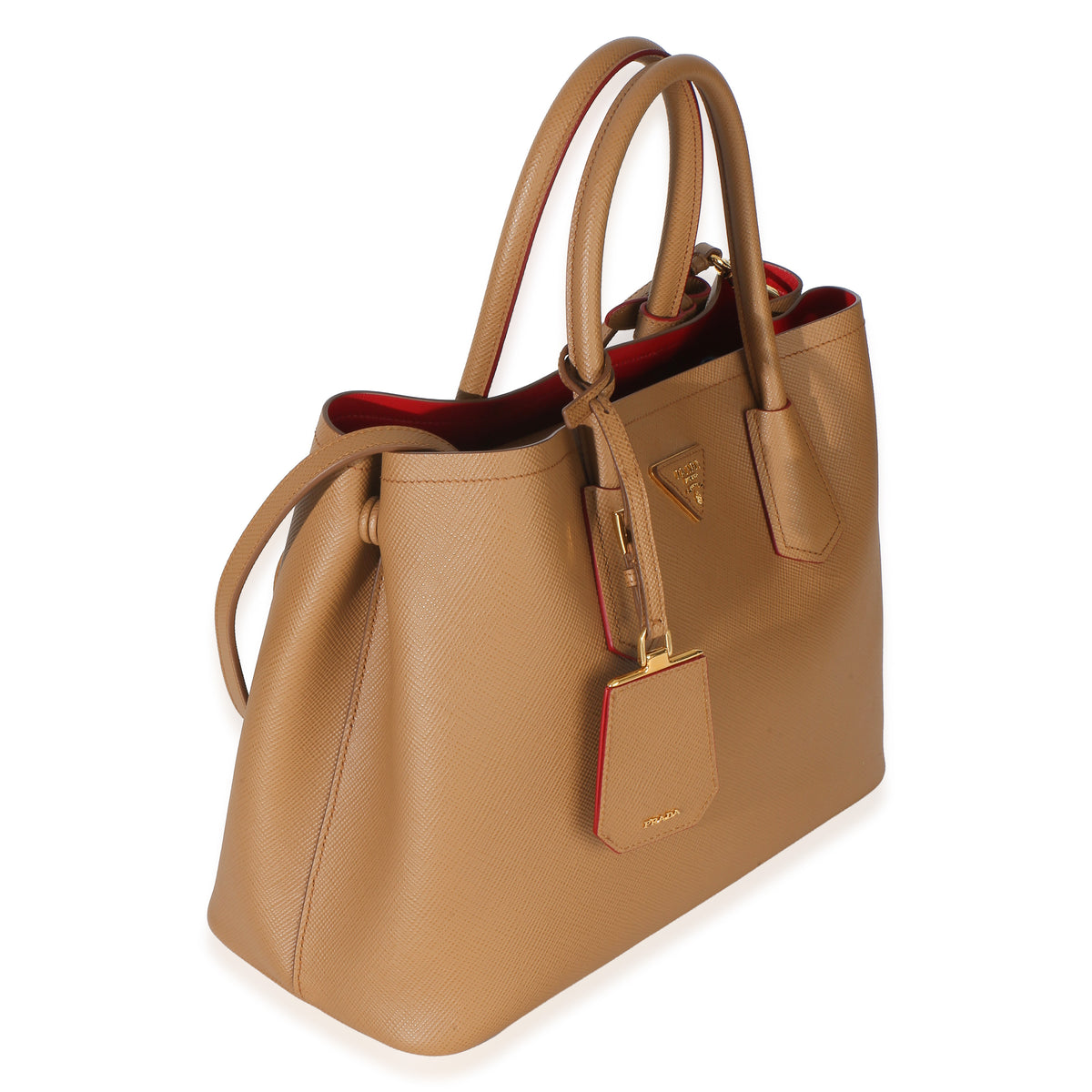 Prada Caramel Red Saffiano Medium Cuir Tote Handbag 3